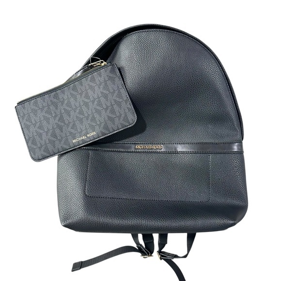 Michael Kors Handbags - Michael Kors Black Leather Back Pack & Zippered Clutch - NEW (DAMAGED)